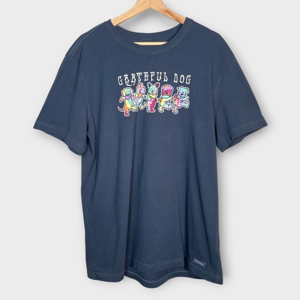 Life is Good Crusher-Lite T-Shirt Men's L Grateful Dog Blue 100% Cotton
